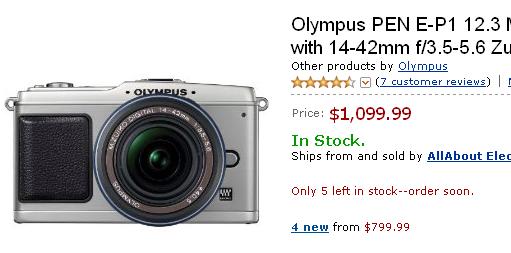 Olympus E-P1 появилась на Amazon по цене $750