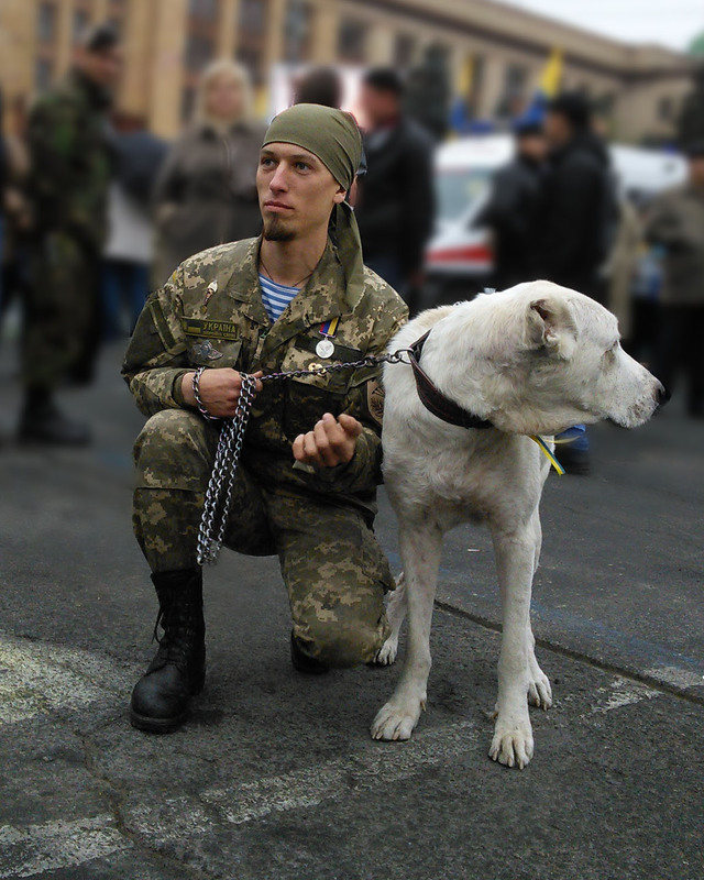 Фотографія З Днем Захистника України-- Боєць батальону Дніпро-1 разом зі своїм бойовим собакою / Михаил Демиденко / photographers.ua