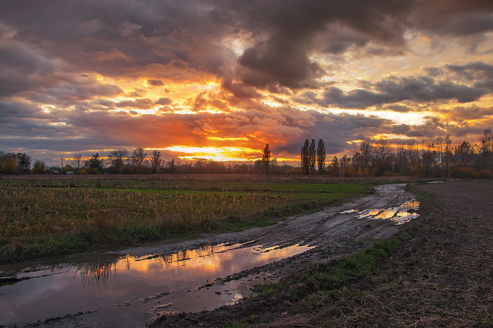 Фотографія Догорає жовтень, догорає сонце за кудлатими чи згадками, чи сподіваннями. А дорога - до твого села. / Юрій Максименко / photographers.ua